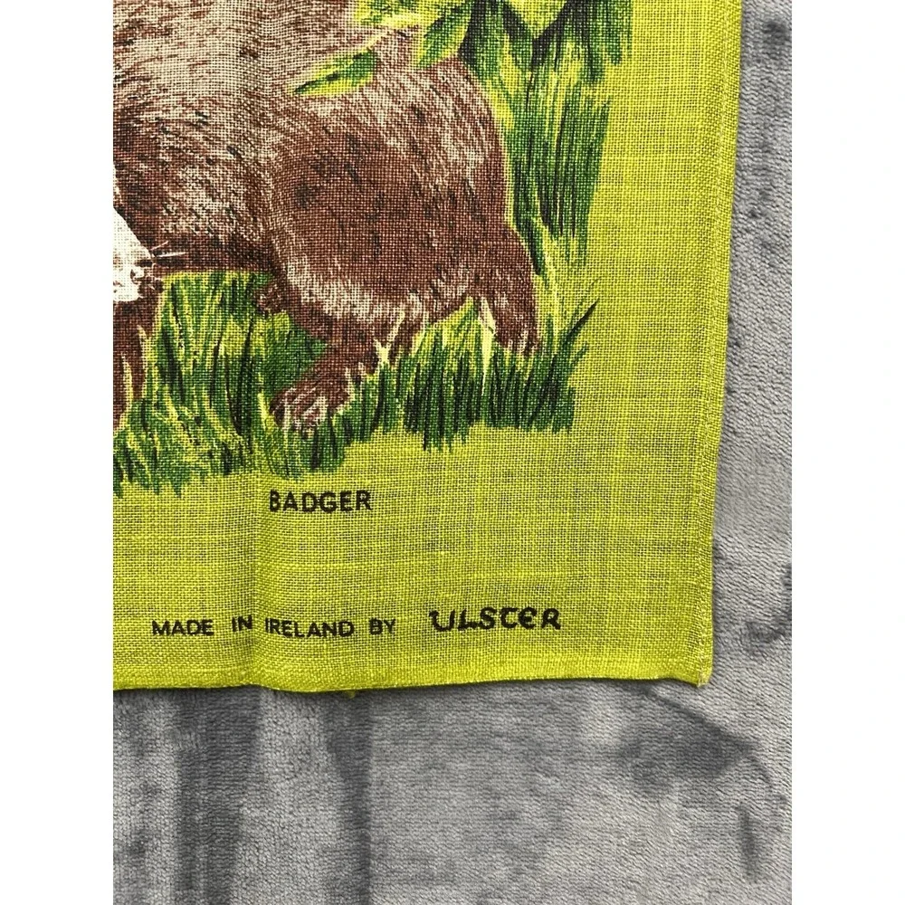 Vintage Ulster Weavers Irish Tea Towel All Linen Wildlife Scene Mint Condition